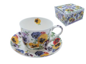 Heritage Pansy filiżanka porcelanowa 450 ml ze spodkiem, z motywem bratków