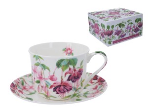 Heritage Fuchsia filiżanka porcelanowa ze spodkiem 450 ml z motywem fuksji