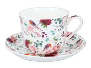 Heritage Bird Bouquet filiżanka 450 ml ze spodkiem, motyw: kwiaty i ptaki
