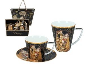 Carmani zestaw porcelany - filiżanka 230 ml i kubek 400 ml, Klimt - Pocałunek