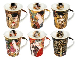 Carmani 6 kubków porcelanowych 350 ml, motywy z malarstwa Klimta