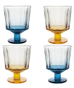 La Rochère City 4 szklanki 260 ml na stopkach,  2 kolory - niebieskie i żółte