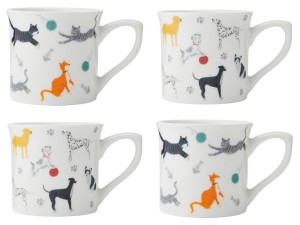 Mikasa Dogs & Cats zestaw 4 kubków z porcelany 250 ml - 2 wzory: psy i koty