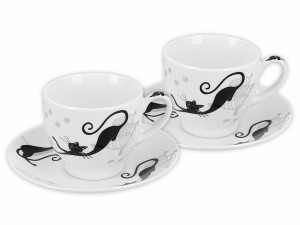 Carmani Crazy Cats komplet 2 filiżanek 100 ml do espresso, ze spodkami