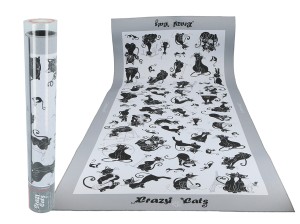 Carmani bieżnik na stół 120 x 55 cm, Crazy Cats - czarne koty na białym tle