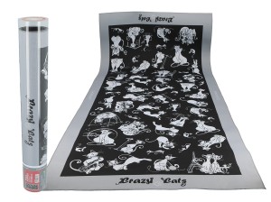 Carmani bieżnik na stół 120 x 55 cm, Crazy Cats - białe koty na czarnym tle