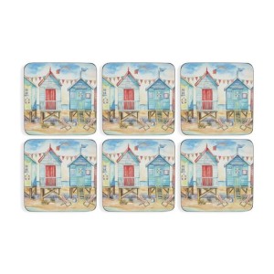 Pimpernel Beach Huts 6 podkładek pod kubki 10x10 cm, motyw: Domki na plaży
