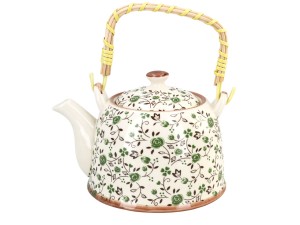 Santai czajnik ceramiczny 800 ml z zaparzaczem, kwiaty - zieleń i brąz