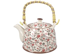 Santai czajnik ceramiczny 800 ml z zaparzaczem, kwiaty - czerwień i brąz