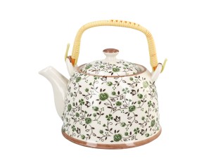 Santai czajnik ceramiczny 800 ml z zaparzaczem, kwiaty - zieleń i brąz