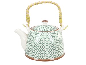 Santai czajnik ceramiczny 900 ml z zaparzaczem, wzór geometryczny - zieleń i brąz