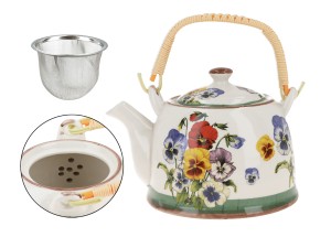Santai czajnik ceramiczny 800 ml z zaparzaczem, kwiaty - bratki
