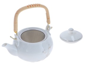 Santai imbryk ceramiczny 660 ml - biały ze złotymi ornamentami, z zaparzaczem