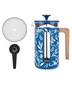 La Cafetière Pisa Blue Florato 1000 ml, niebieski french press z białym motywem kwiatowym