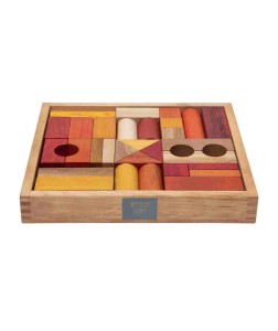Wooden Story zestaw 30 klocków w skrzynce, kolory czerwony, żółty i naturalny