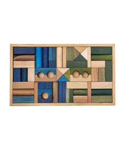 Wooden Story zestaw 54 klocków w skrzynce, kolory niebieski, zielony i naturalny