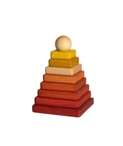 Wooden Story drewniana piramida z kolorowych klocków, dominuje czerwień
