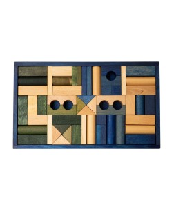Wooden Story zestaw 54 kolorowych klocków w niebieskiej skrzynce