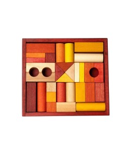 Wooden Story zestaw 30 kolorowych klocków w czerwonej skrzynce, ekologiczne drewno