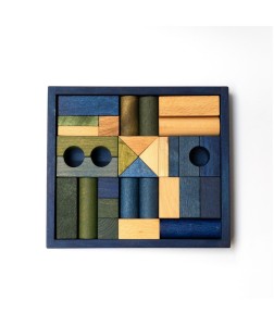 Wooden Story zestaw 30 kolorowych klocków w niebieskiej skrzynce, ekologiczne drewno