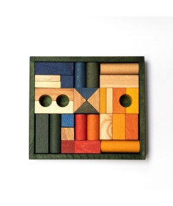 Wooden Story zestaw 30 kolorowych klocków w zielonej skrzynce, ekologiczne drewno