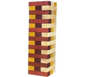 Wooden Story wieża - zabawka edukacyjna 3+, klocki czerwone, żółte i naturalne