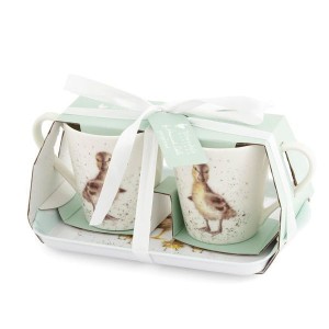 Royal Worcester 2 kubki i tacka 180 ml — Lovely Mum — kaczki