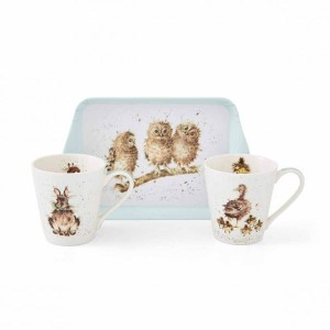 Royal Worcester 2 kubki i tacka 180 ml — Wrendale — zwierzęta