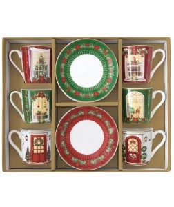 Easy Life 6 filiżanek porcelanowych 100 ml ze spodkami, motywy świąteczne