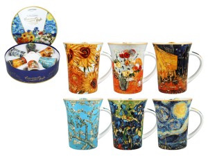 Carmani Vincent van Gogh 6 kubków porcelanowych 350 ml w okrągłym pudełku