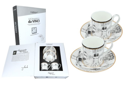 Carmani Komplet 2 filiżanek espresso — L. Da Vinci, Człowiek Witruwiański