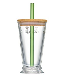 La Rochère Abeille szklanka ze słomką i pokrywką 460 ml
