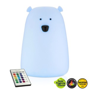 Rabbit & Friends Miś Duży lampka niebieska z pilotem micro USB 16 cm