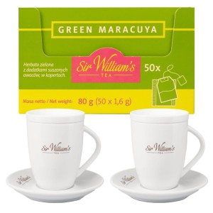 Sir William's Green Maracuya 50x1,6g i 2 kubki 250 ml z wieczkami i spodkami