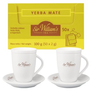 Sir William's Yerba Mate 50x2g i 2 kubki 250 ml z wieczkami i spodkami