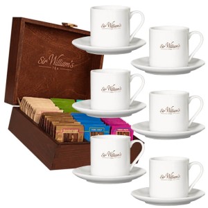 Sir William's Tea 90 herbat w skrzynce i 6 kubków 220 ml ze spodkami 