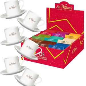 Sir William's Tea 135 herbat - 9 smaków - i 6 kubków 220 ml ze spodkami