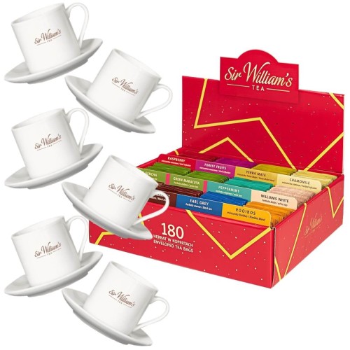 Sir William's 180 herbat w czerwonym pudełku upominkowym i 6 kubków 220 ml.jpg