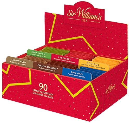 Sir William's 90 herbat w czerwonym pudełku upominkowym.jpg