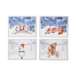 Pimpernel & Wrendale Designs 4 podkładki 40x30 cm, Festive (zwierzęta zimą)