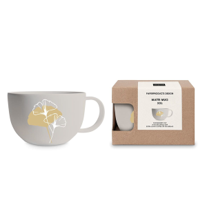 PPD kubek porcelanowy 550 ml z minimalistycznym wzorem liści - złoto i biel