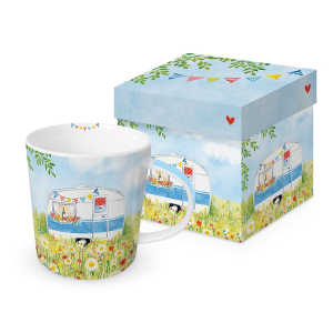 PPD kubek porcelanowy 350 ml, motyw: przyczepa kempingowa, ozdobne pudełko
