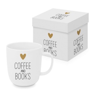PPD kubek z porcelany New Bone China 350 ml, z napisem: Coffee & Books