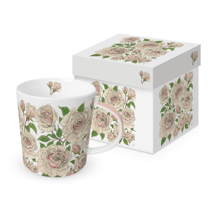 PPD kubek porcelanowy 350 ml, motyw: kremowe róże, ozdobne pudełko