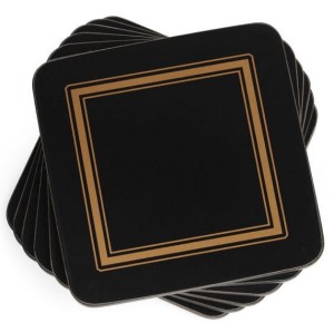 Pimpernel Black Classic 6 czarnych podkładek 10x10 cm ze złotą ramą
