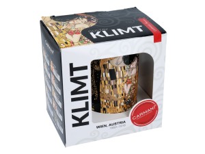 Carmani porcelanowy kubek 360 ml, motyw: Klimt, Pocałunek, czarne tło