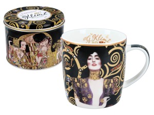 Carmani kubek 380 ml z porcelany w metalowej puszce - Klimt, Judyta