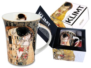Carmani kubek porcelanowy 350 ml, Gustav Klimta, Pocałunek (czarne tło)