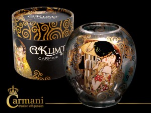 Carmani świecznik szklany z motywem z malarstwa G. Klimta - Pocałunek