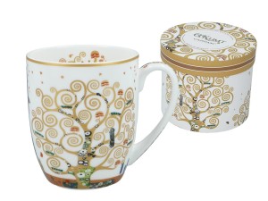 Carmani Gustav Klimt kubek porcelanowy 380 ml - Drzewo życia, białe tło